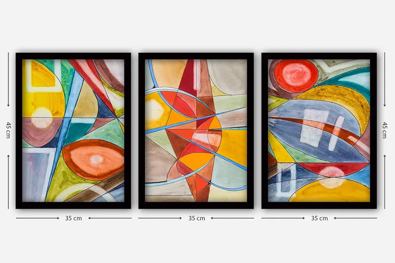 Dekorativ inramad målning 3-Delar 35x45 cm - Flerfärgad - Inredning - Tavlor & konst - Canvastavlor
