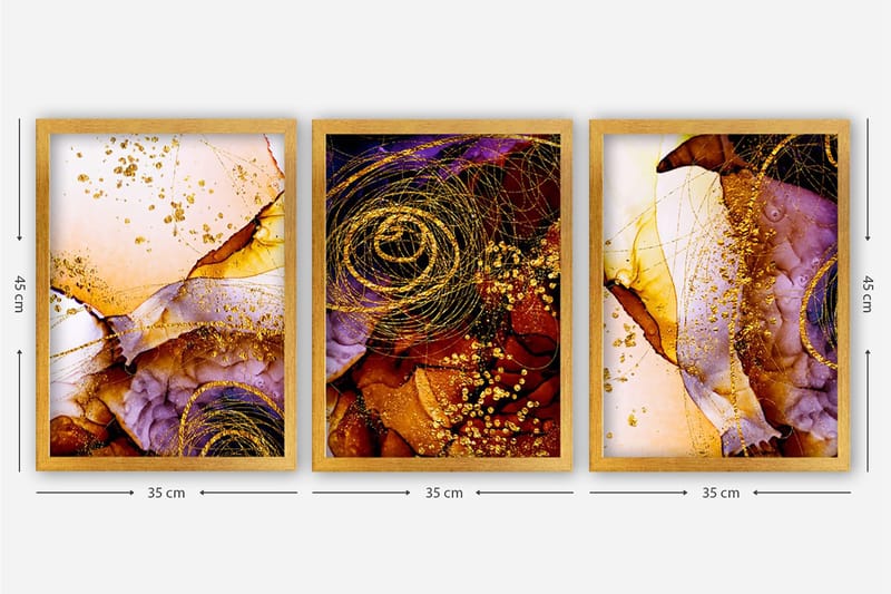 Dekorativ inramad målning 3-Delar 35x45 cm - Flerfärgad - Inredning - Tavlor & konst - Canvastavlor