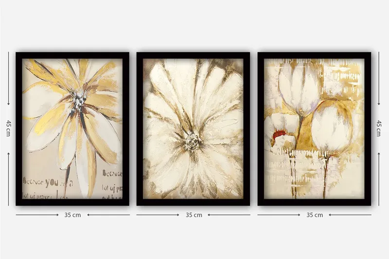 Dekorativ inramad målning 3-Delar 35x45 cm - Flerfärgad - Inredning - Tavlor & konst - Canvastavlor