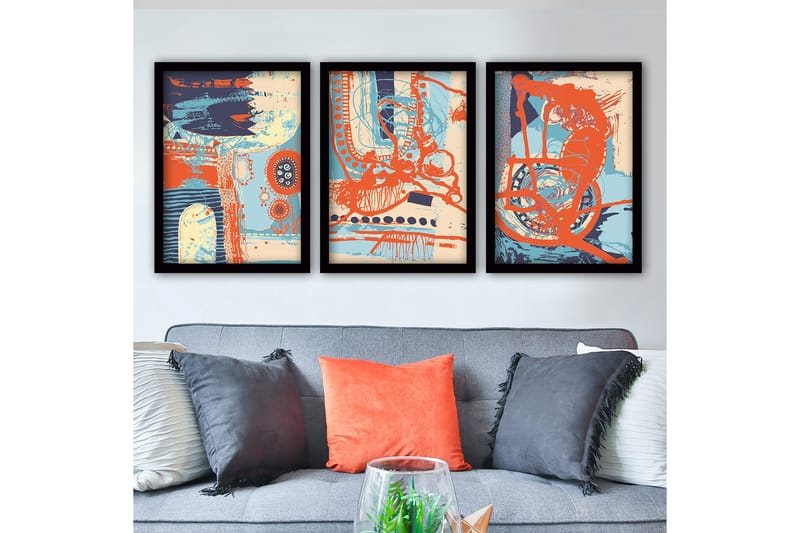 Dekorativ inramad målning 3-Delar 35x45 cm, Flerfärgad