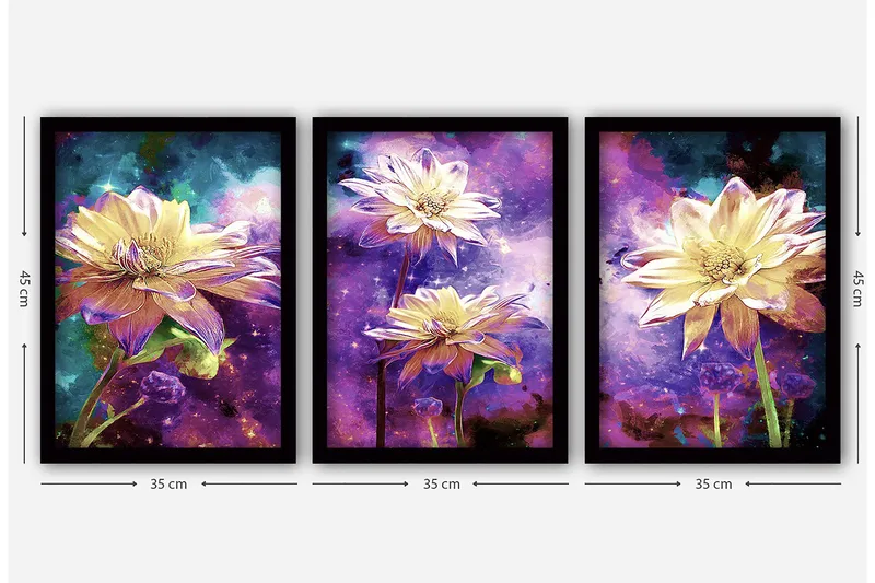 Dekorativ inramad målning 3-Delar 35x45 cm - Flerfärgad - Inredning - Tavlor & konst - Canvastavlor