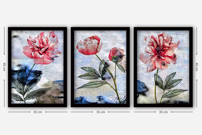 Dekorativ inramad målning 3-Delar 35x45 cm - Flerfärgad - Inredning - Tavlor & konst - Canvastavlor