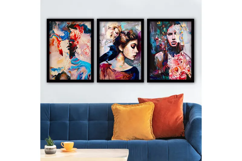 Dekorativ inramad målning 3-Delar 35x45 cm, Flerfärgad