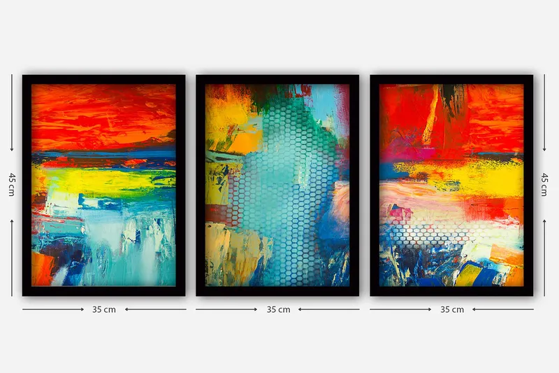 Dekorativ inramad målning 3-Delar 35x45 cm - Flerfärgad - Inredning - Tavlor & konst - Canvastavlor