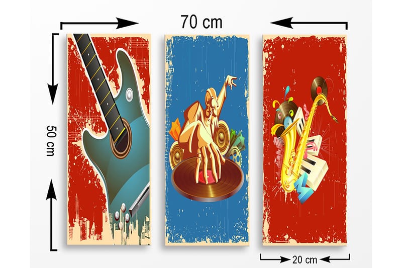 Dekorativ MDF-målning 3-Delar 20x50 cm - Flerfärgad - Canvastavlor