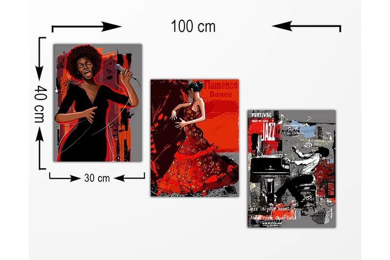 Dekorativ MDF-målning 3-Delar 30x40 cm - Flerfärgad - Inredning - Tavlor & konst - Canvastavlor