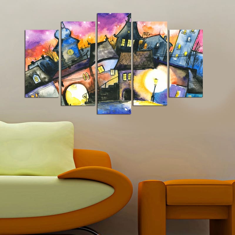 Dekorativ MDF-målning 5-Delar 20x60 cm - Flerfärgad - Inredning - Tavlor & konst - Canvastavlor