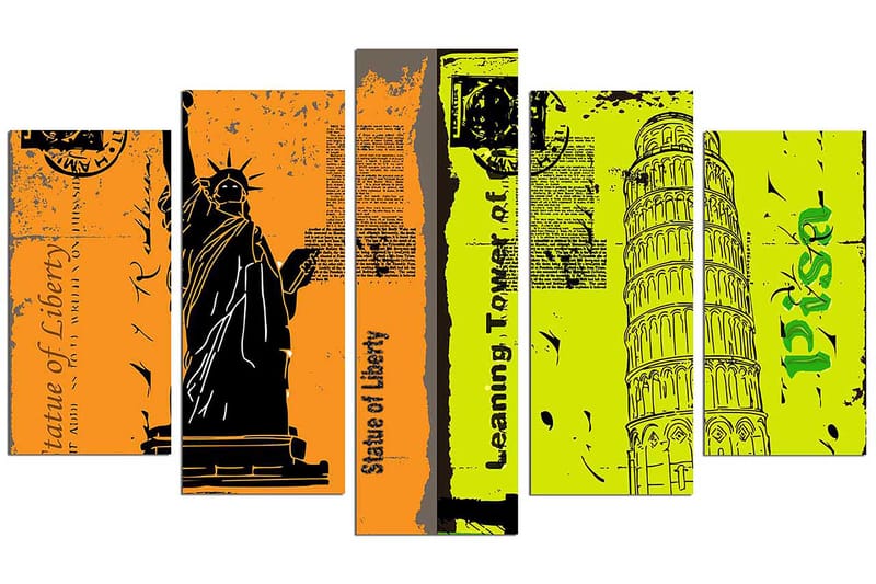 Dekorativ MDF-målning 5-Delar 20x60 cm - Flerfärgad - Inredning - Tavlor & konst - Canvastavlor