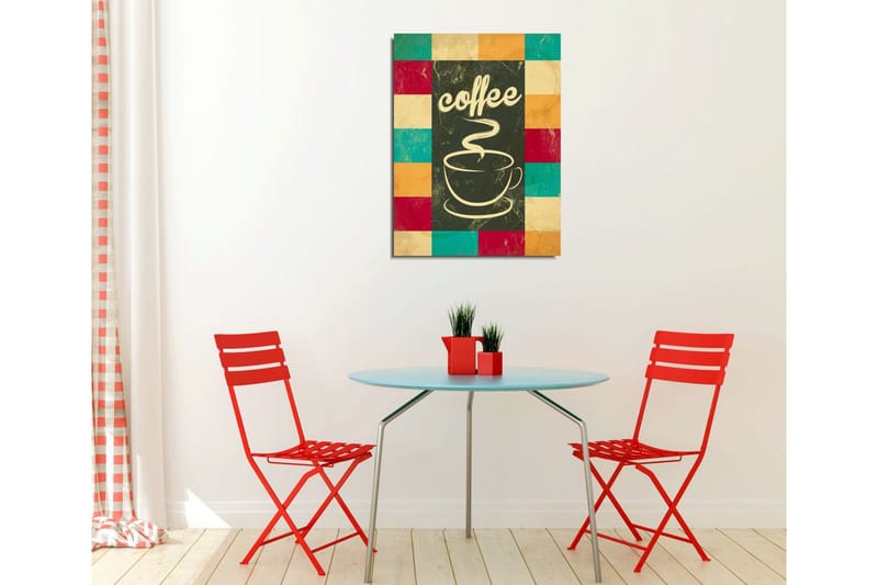 Liten Canvastavla 30x40 cm - Kopp med ångande kaffe och texten coffee - Mörkgrön / Turkos / Röd - Inredning - Tavlor & konst - Canvastavlor