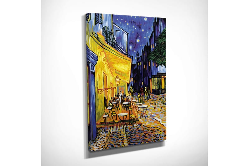 Liten Canvastavla 30x40 cm - Livlig uteservering under stjärnklara nätter - Gult / Blått / Mörkgrönt - Inredning - Tavlor & konst - Canvastavlor