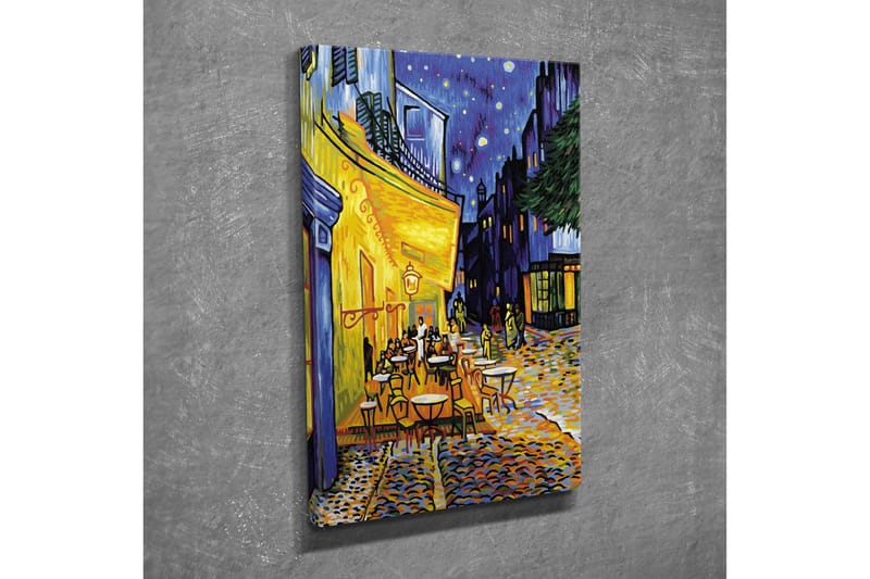 Liten Canvastavla 30x40 cm - Livlig uteservering under stjärnklara nätter - Gult / Blått / Mörkgrönt - Inredning - Tavlor & konst - Canvastavlor