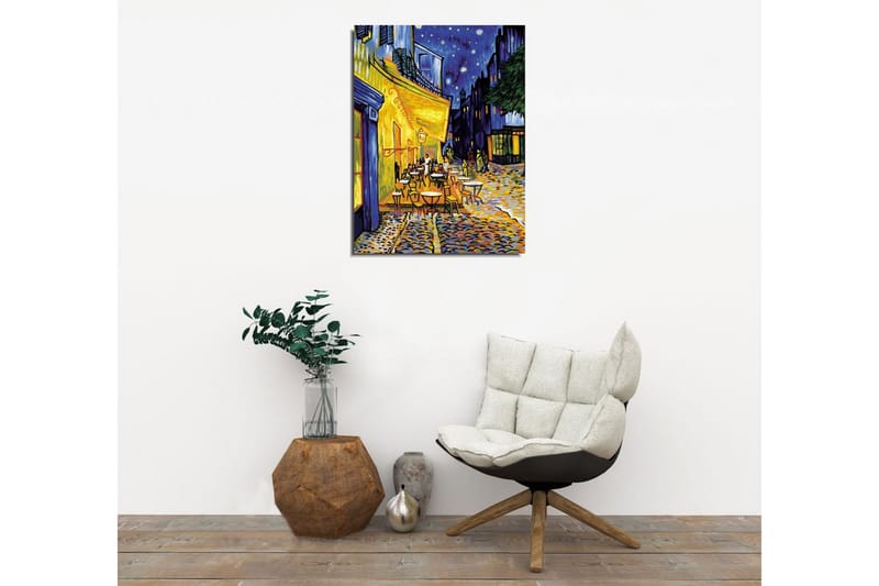 Liten Canvastavla 30x40 cm - Livlig uteservering under stjärnklara nätter - Gult / Blått / Mörkgrönt - Inredning - Tavlor & konst - Canvastavlor