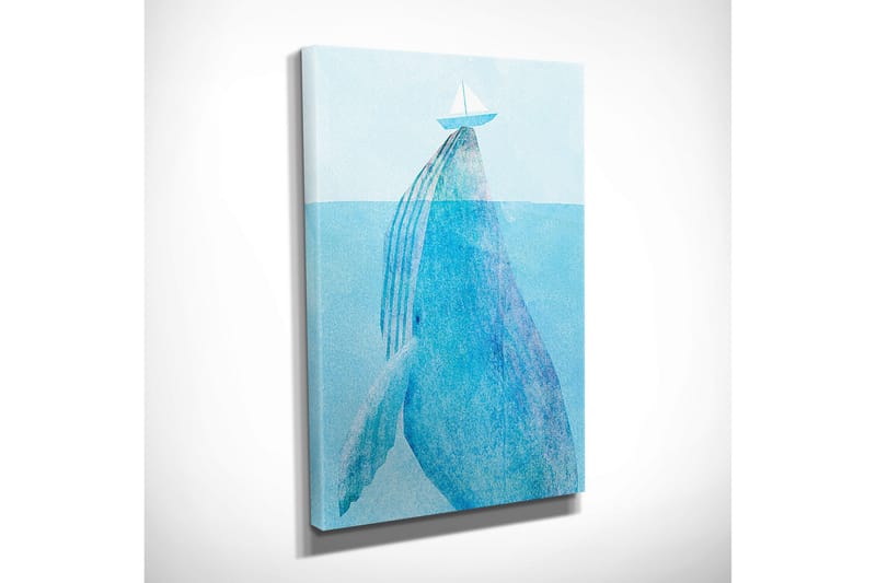 Liten Canvastavla 30x40 cm - Val av en val som bryter ytan med en segelbåt ovanför - Ljusblå / Mörkblå - Inredning - Tavlor & konst - Canvastavlor