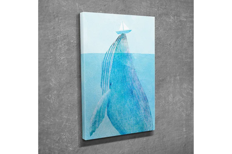 Liten Canvastavla 30x40 cm - Val av en val som bryter ytan med en segelbåt ovanför - Ljusblå / Mörkblå - Inredning - Tavlor & konst - Canvastavlor