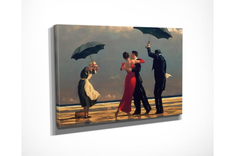 Liten Canvastavla 40x30 cm - Dansande par under paraplyer på en strand - Röd / Svart / Vit - Inredning - Tavlor & konst - Canvastavlor