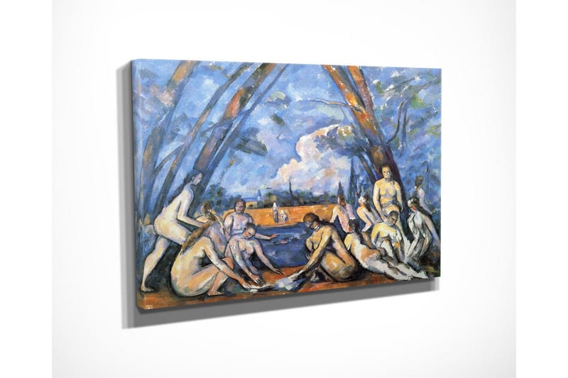 Liten Canvastavla 40x30 cm - Grupp av nakna människor vid en vattenkant omgivna av träd - Blå / Hudton / Orange - Inredning - Tavlor & konst - Canvastavlor