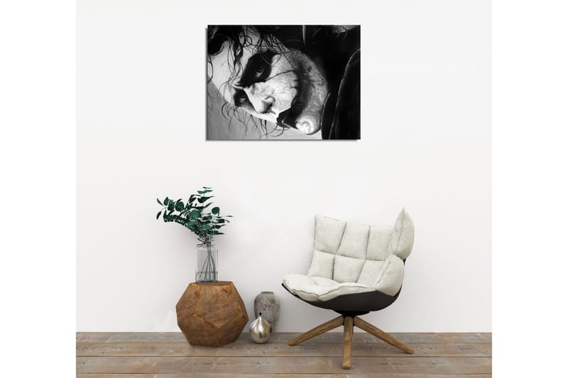 Liten Canvastavla 40x30 cm - Intensivt porträtt av en skrämmande karaktär med dramatiska uttryck - Svart / Vit / Grå - Inredning - Tavlor & konst - Canvastavlor