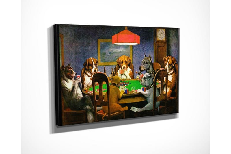 Liten Canvastavla 40x30 cm - Spelande hundar vid ett pokerbord - Grön / Brun / Beige - Inredning - Tavlor & konst - Canvastavlor