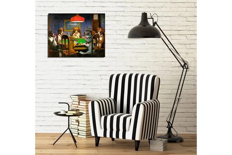 Liten Canvastavla 40x30 cm - Spelande hundar vid ett pokerbord - Grön / Brun / Beige - Inredning - Tavlor & konst - Canvastavlor
