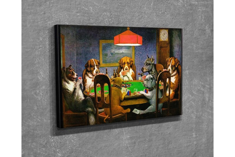 Liten Canvastavla 40x30 cm - Spelande hundar vid ett pokerbord, Grön / Brun / Beige