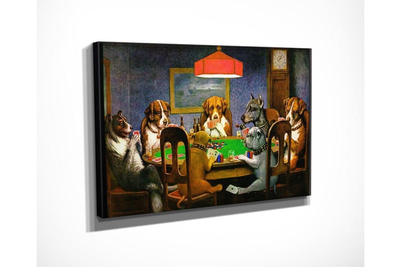 Liten Canvastavla 40x30 cm - Spelande hundar vid ett pokerbord - Grön / Brun / Beige - Inredning - Tavlor & konst - Canvastavlor