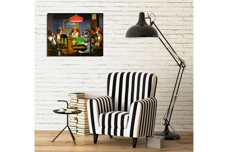 Liten Canvastavla 40x30 cm - Spelande hundar vid ett pokerbord - Grön / Brun / Beige - Inredning - Tavlor & konst - Canvastavlor