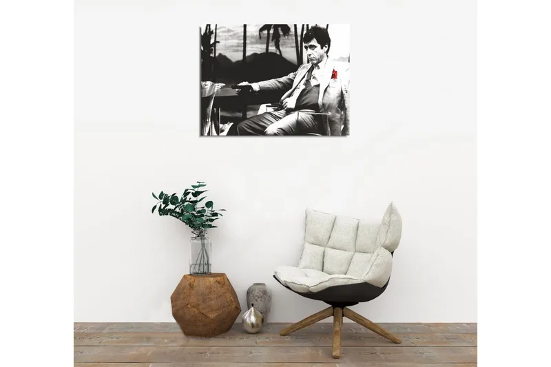 Liten Canvastavla 40x30 cm - Svartvit porträtt av en man med en röd ros i kostymen - Svart / Vit / Röd - Inredning - Tavlor & konst - Canvastavlor