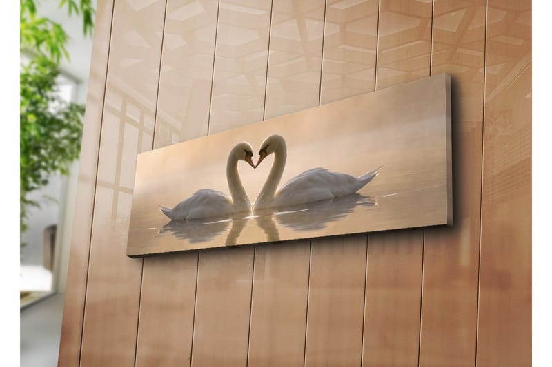 Stor Canvastavla 90x30 cm - Två svanar som formar ett hjärta med sina halsar - Vit / Beige - Inredning - Tavlor & konst - Canvastavlor