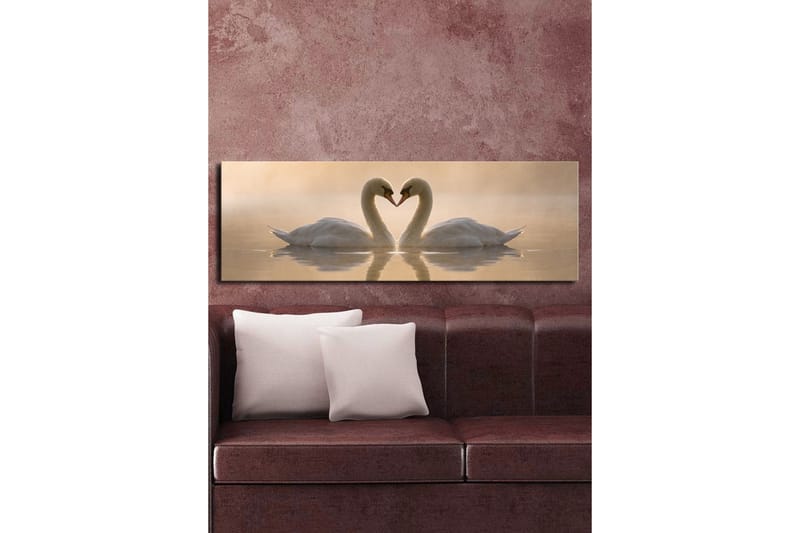 Stor Canvastavla 90x30 cm - Två svanar som formar ett hjärta med sina halsar - Vit / Beige - Inredning - Tavlor & konst - Canvastavlor
