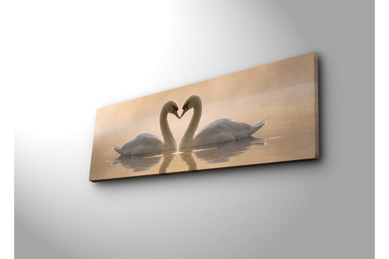 Stor Canvastavla 90x30 cm - Två svanar som formar ett hjärta med sina halsar - Vit / Beige - Inredning - Tavlor & konst - Canvastavlor
