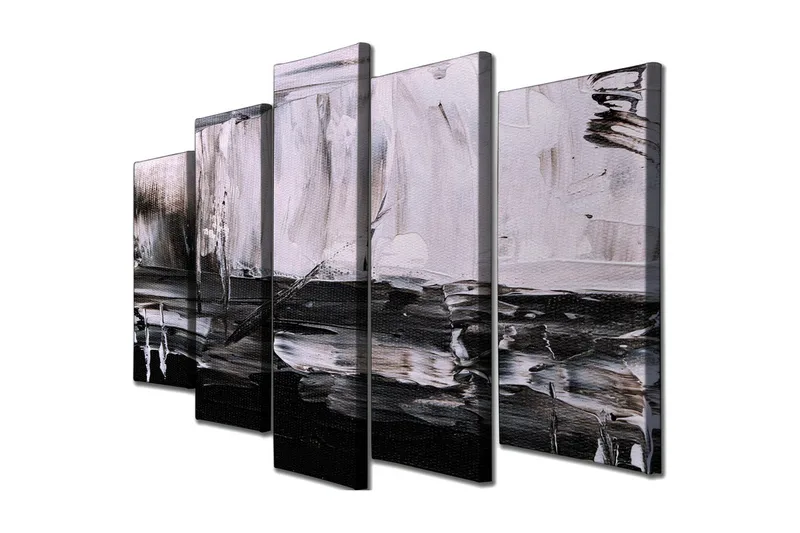 Stor Canvastavla i 5 delar 105x70 cm - Abstrakt komposition i svart och vitt - Svart / Vitt / Grått - Inredning - Tavlor & konst - Canvastavlor