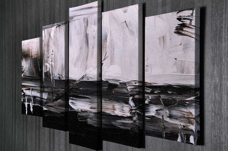 Stor Canvastavla i 5 delar 105x70 cm - Abstrakt komposition i svart och vitt - Svart / Vitt / Grått - Inredning - Tavlor & konst - Canvastavlor