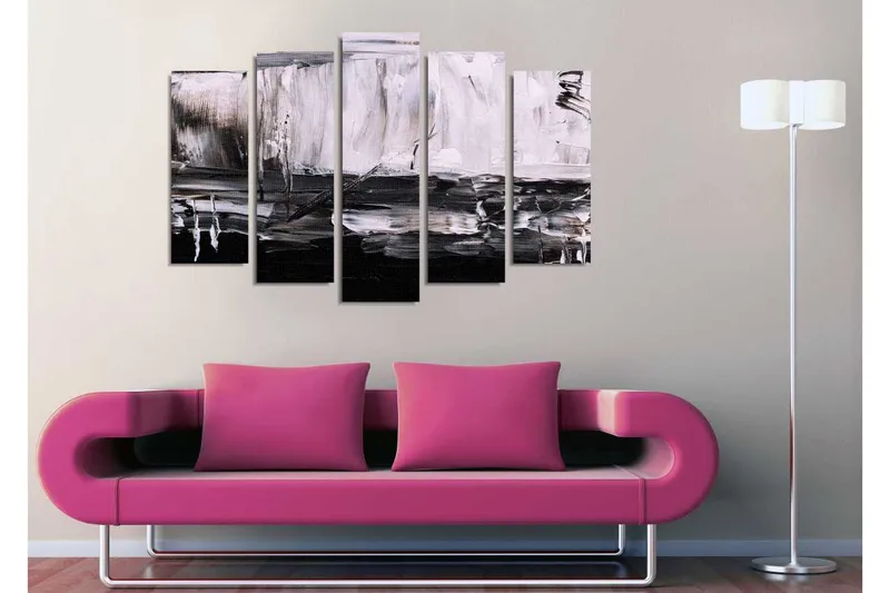 Stor Canvastavla i 5 delar 105x70 cm - Abstrakt komposition i svart och vitt - Svart / Vitt / Grått - Inredning - Tavlor & konst - Canvastavlor