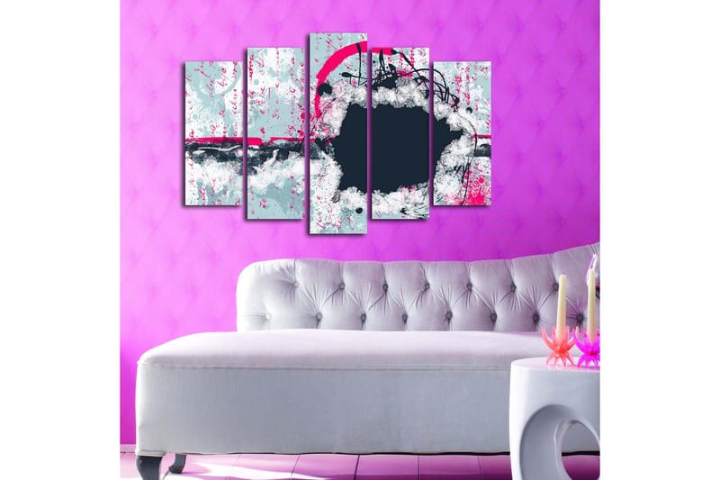 Stor Canvastavla i 5 delar 105x70 cm - Abstrakt komposition med cirkulära former och kontrasterande färger - Mörkblå / Ljusgrå / Rosa - Inredning - Tavlor & konst - Canvastavlor