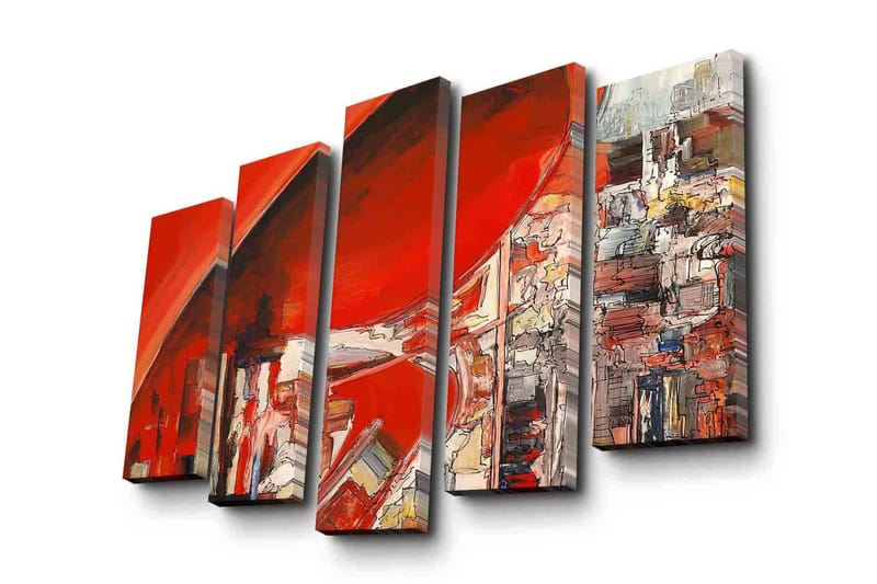 Stor Canvastavla i 5 delar 105x70 cm - Abstrakt komposition med dominerande röda nyanser - Röd / Vit / Grå - Inredning - Tavlor & konst - Canvastavlor