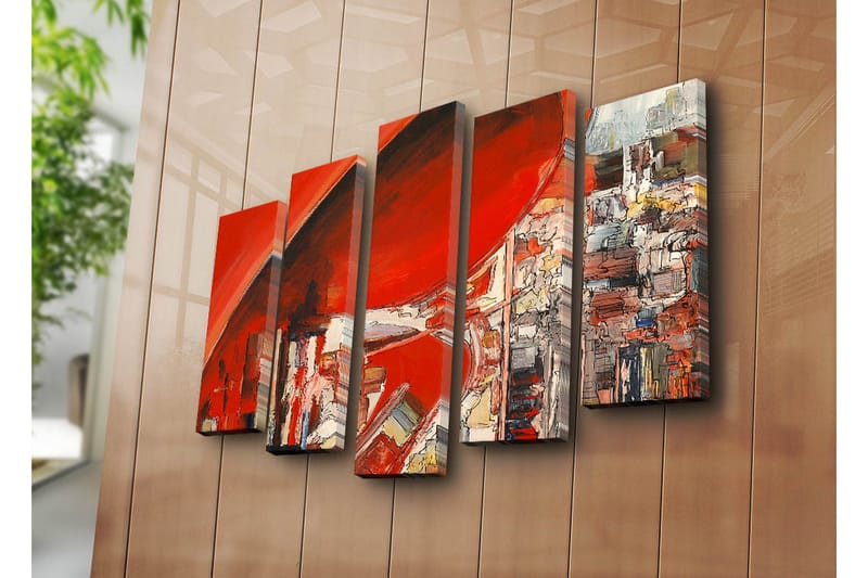 Stor Canvastavla i 5 delar 105x70 cm - Abstrakt komposition med dominerande röda nyanser - Röd / Vit / Grå - Inredning - Tavlor & konst - Canvastavlor