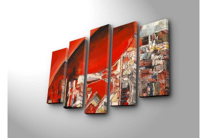 Stor Canvastavla i 5 delar 105x70 cm - Abstrakt komposition med dominerande röda nyanser - Röd / Vit / Grå - Inredning - Tavlor & konst - Canvastavlor