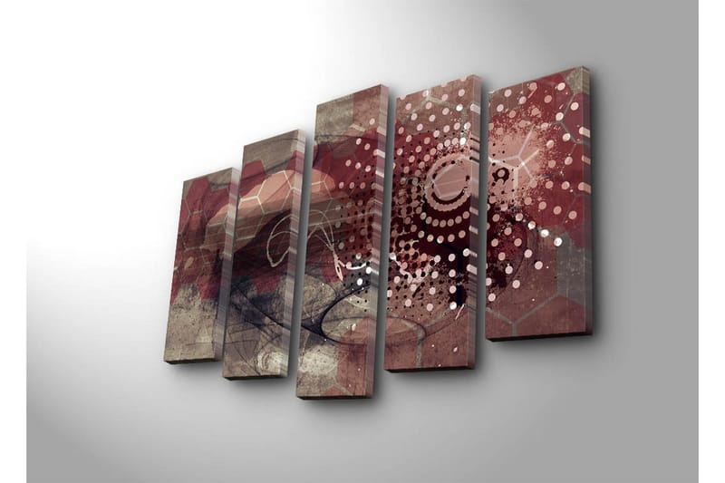 Stor Canvastavla i 5 delar 105x70 cm - Abstrakt komposition med geometriska former och mönster - Mörkröd / Beige / Grå - Inredning - Tavlor & konst - Canvastavlor