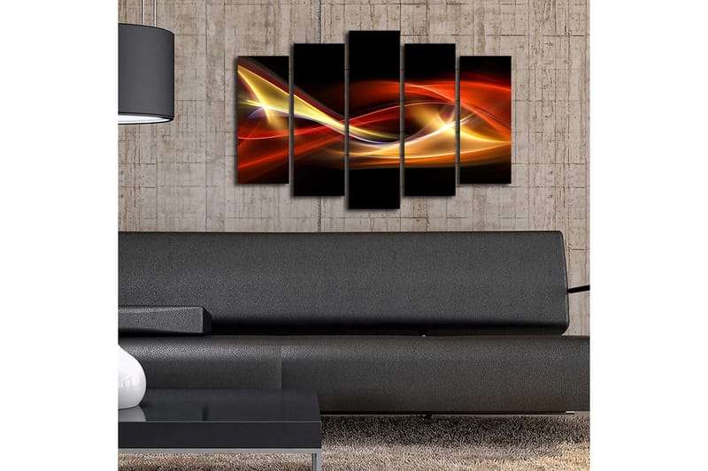 Stor Canvastavla i 5 delar 105x70 cm - Dynamiska ljusvågor i röda och gyllene nyanser - Röd / Guld / Svart - Inredning - Tavlor & konst - Canvastavlor