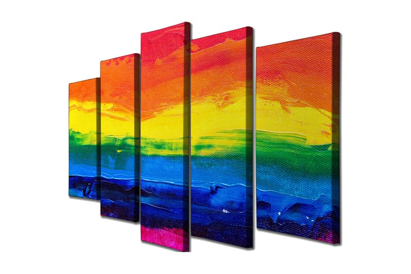 Stor Canvastavla i 5 delar 105x70 cm - Färgglad regnbåge i abstrakt stil - Röd / Gul / Blå - Inredning - Tavlor & konst - Canvastavlor