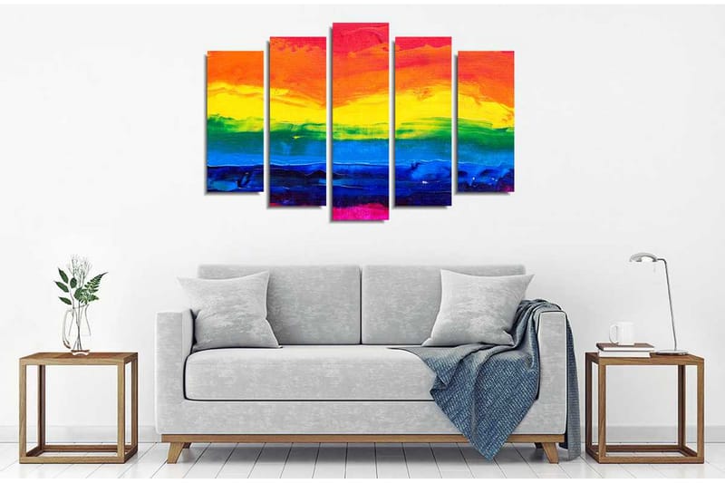 Stor Canvastavla i 5 delar 105x70 cm - Färgglad regnbåge i abstrakt stil - Röd / Gul / Blå - Inredning - Tavlor & konst - Canvastavlor