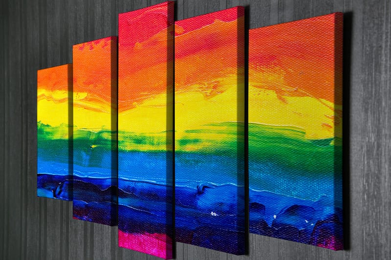 Stor Canvastavla i 5 delar 105x70 cm - Färgglad regnbåge i abstrakt stil - Röd / Gul / Blå - Inredning - Tavlor & konst - Canvastavlor