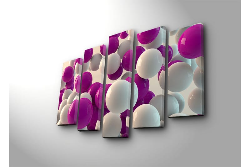 Stor Canvastavla i 5 delar 105x70 cm - Färgglad sammansättning av sfärer i olika storlekar - Lila / Vit - Inredning - Tavlor & konst - Canvastavlor
