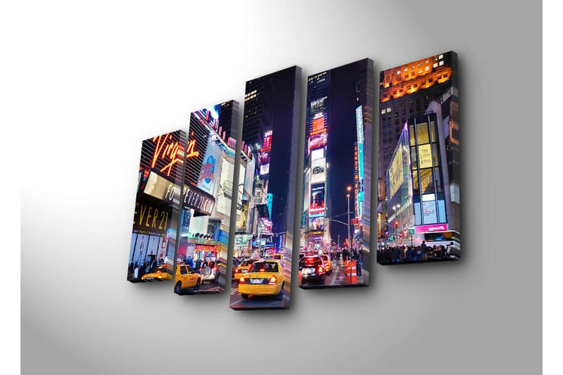 Stor Canvastavla i 5 delar 105x70 cm - Livlig stadsbild av Times Square med neonskyltar och trafik - Gult / Blått / Rött - Inredning - Tavlor & konst - Canvastavlor