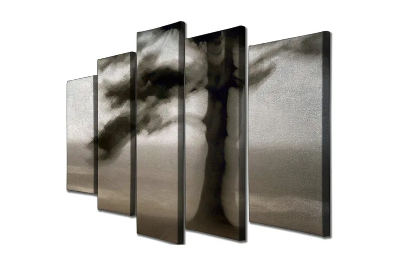Stor Canvastavla i 5 delar 105x70 cm - Mörk silhuett av ett träd mot en dimmig bakgrund - Svart / Grå / Vit - Inredning - Tavlor & konst - Canvastavlor