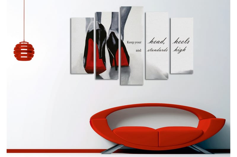 Stor Canvastavla i 5 delar 105x70 cm - Svarta högklackade skor med röda detaljer - Svart / Röd / Grå - Inredning - Tavlor & konst - Canvastavlor