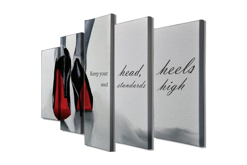Stor Canvastavla i 5 delar 105x70 cm - Svarta högklackade skor med röda detaljer - Svart / Röd / Grå - Inredning - Tavlor & konst - Canvastavlor