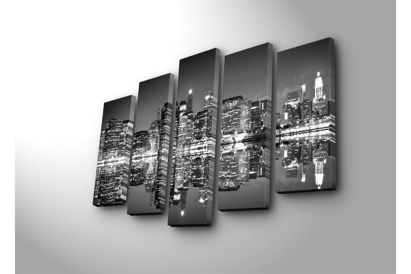 Stor Canvastavla i 5 delar 105x70 cm - Svartvit stadsbild med reflektioner i vattnet - Svart / Vitt / Grått - Inredning - Tavlor & konst - Canvastavlor