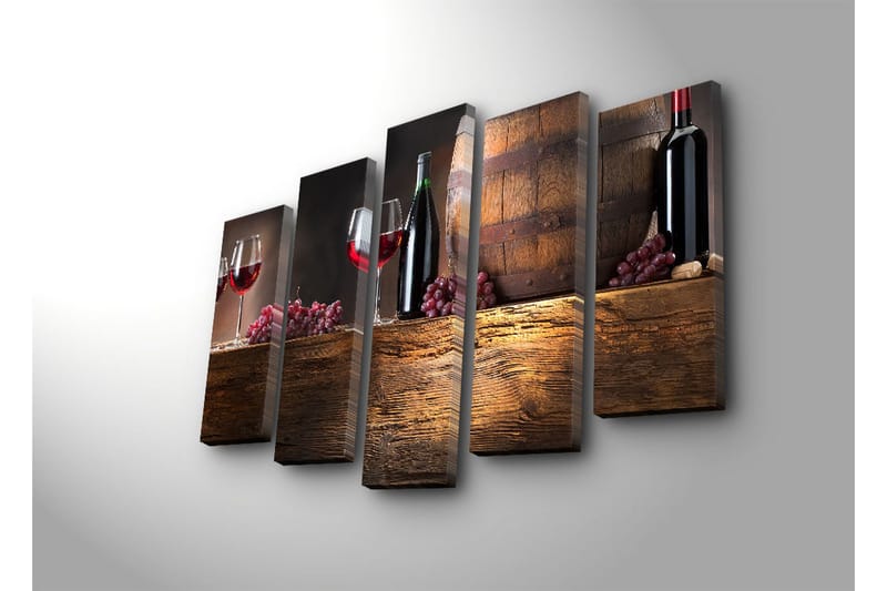 Stor Canvastavla i 5 delar 105x70 cm - Viner och druvor i en rustik miljö - Röd / Brun / Lila - Inredning - Tavlor & konst - Canvastavlor
