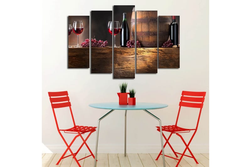 Stor Canvastavla i 5 delar 105x70 cm - Viner och druvor i en rustik miljö - Röd / Brun / Lila - Inredning - Tavlor & konst - Canvastavlor